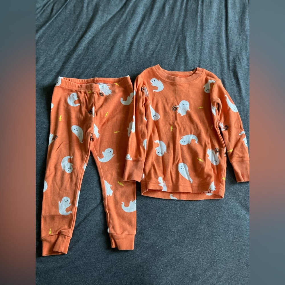 Carters 👻 Orange Ghost Halloween Pajamas 18 Months